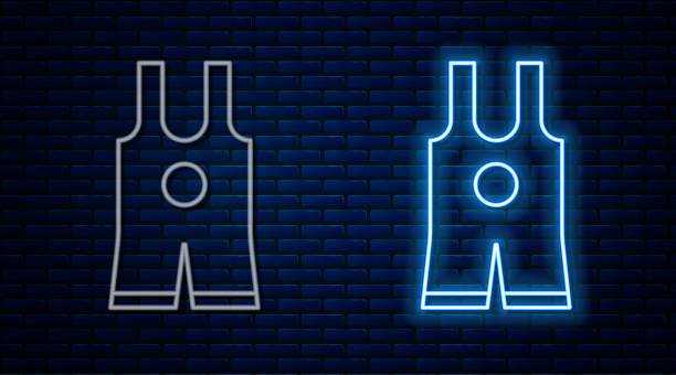 istock Glowing neon line Wrestling singlet icon isolated on brick wall background. Wrestling tricot. Vector 1339690918