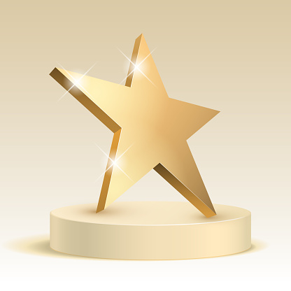 Golden 3d star with Golden 3d star with highlights. Icon for holiday design element. Vector illustration.