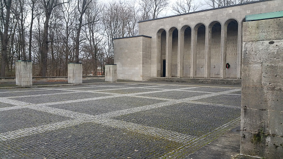 Nuremberg,Germany - February 23, 2020: What remains of the Hall of Honour (Ehrenhalle); it commemorates the fallen soldiers of World War I; it's part of the Nazi party rally grounds during third reich