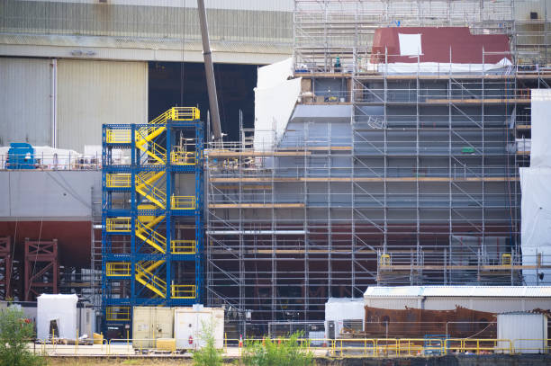 istock Ship Building and scaffolding in Port Glasgow Shipbuilding Dock 1339699032