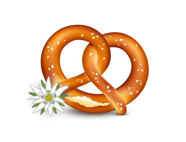istock Pretzel with edelweiss, Beer Fest beer garden food, Vector illustration isolated on white background 1339700826