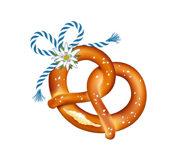 Pretzel with edelweiss and blue-white cord string, 
Vector illustration isolated on white background Pretzel with edelweiss and blue-white cord string, 
Vector illustration isolated on white background oktoberfest pretzel stock illustrations