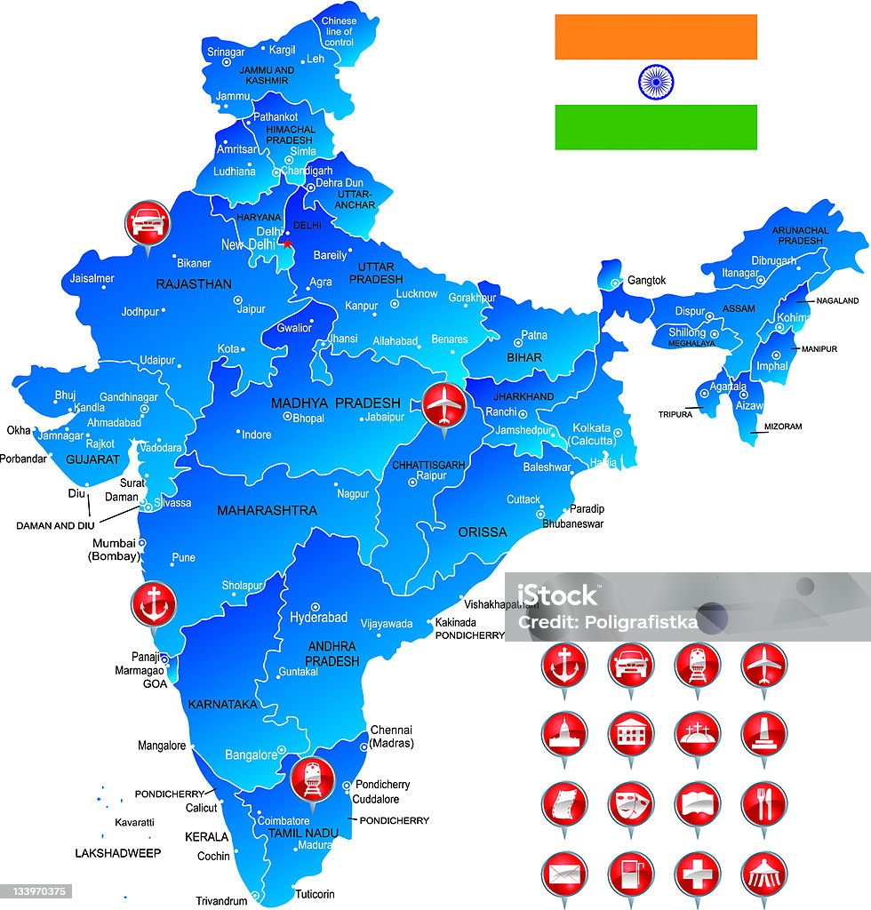 Map of India 、オブジェクトのアイコン - インドのロイヤリティフリーベクトルアート