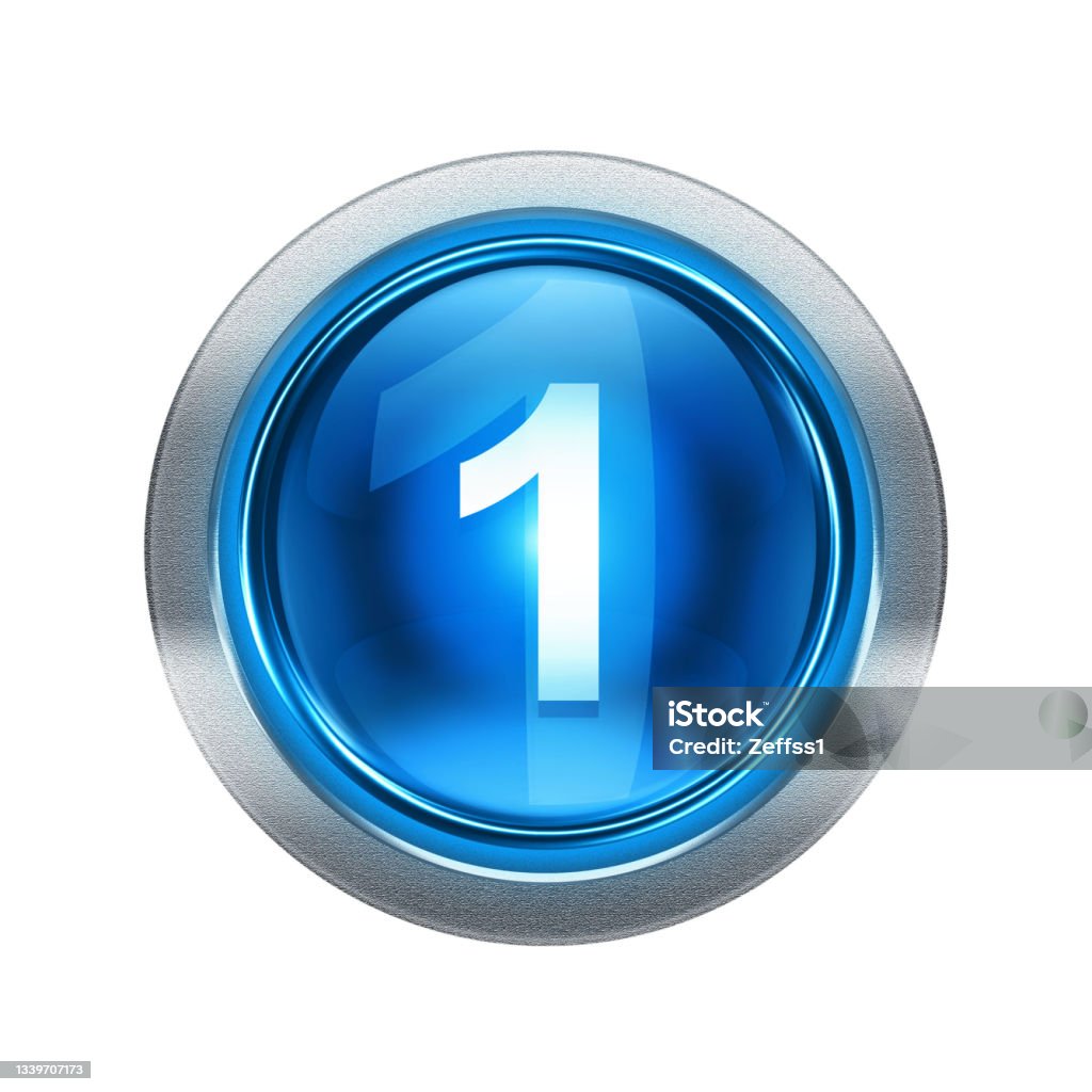 Number One Icon Blue With Metallic Edging Isolated On White Background