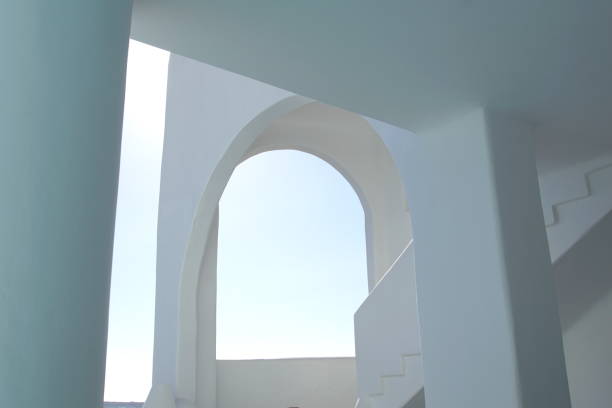 Impressive and beautiful white greek architecture at a luxory hotel in Santorini Island, Greece.