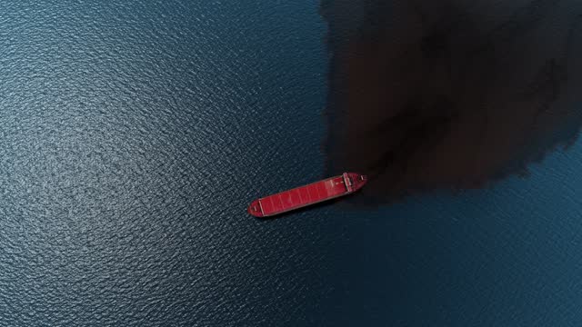 Oil spills out from Tanker ship to the sea- Aerial View