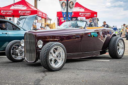 Virginia City, NV - July 30, 2021: 1932 Ford Model 18 Highboy Roadster at a local car show.