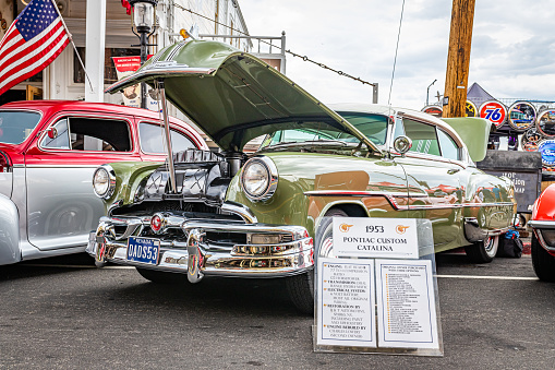 Virginia City, NV - July 30, 2021: 1953 Pontiac Chieftain Custom Catalina at a local car show.