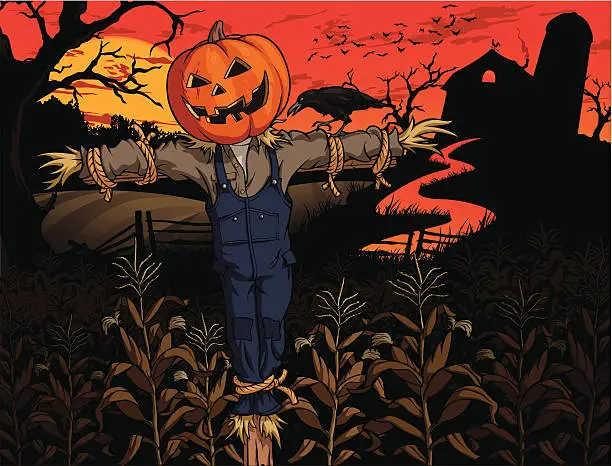 Vector illustration of Halloween on the Farm