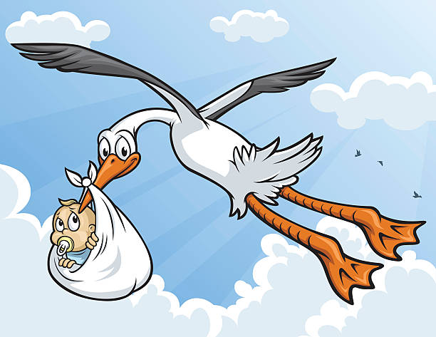 istock Graphic image of a stork carrying a baby 133971786