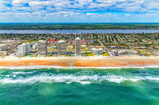 Aerial view of beautiful Daytona Beach, Florida from an altitude of about 1000 feet.
