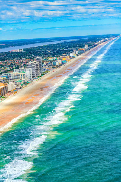 Daytona Beach From Above Aerial view of beautiful Daytona Beach, Florida from an altitude of about 1000 feet. real estate outdoors vertical usa stock pictures, royalty-free photos & images