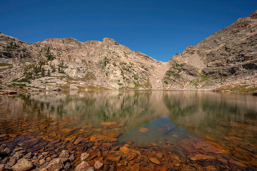 Unofficially named Wonderland Lake in a remote section of Rocky Mountain National Park Colorado USA