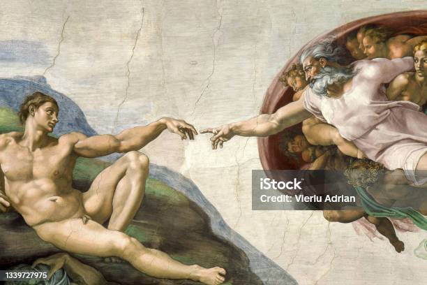 Creation Of Adam By Michelangelo Stock Photo - Download Image Now - Adam - Biblical Figure, Creation, God
