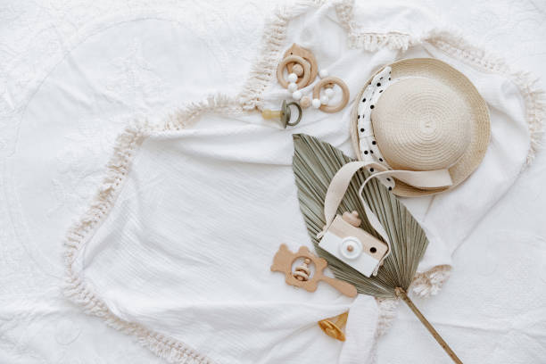 istock Flat lay with newborn accessories, top view, flat lay 1339729000