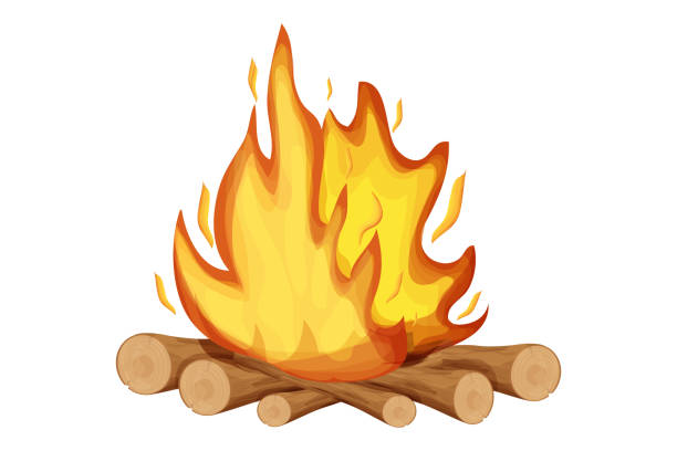 Fireplace, fire with wooden tree sticks,twigs in cartoon style isolated on white background. Outdoor activity, campfire. . Vector illustration Fireplace, fire with wooden tree sticks,twigs in cartoon style isolated on white background. Outdoor activity, campfire. . Vector illustration bonfire stock illustrations