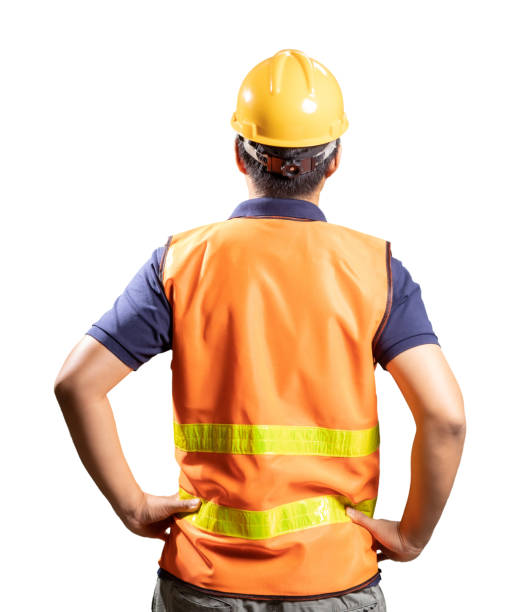 istock Asian engineer or technician wear helmet and vest rear view 1339739186