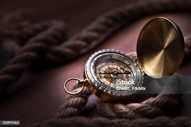 Vintage Navigation Equipment Stock Photo - Download Image Now - Gold Colored, Horizontal, Navigational Compass