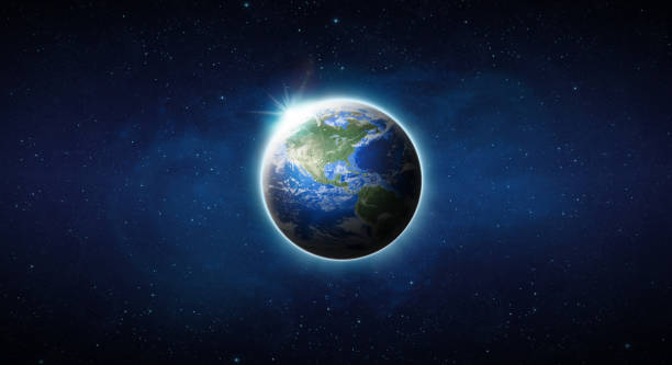 La Terre dans l’espace. La vue de la planète bleue de l’espace depuis l’espace montre l’Amérique du Nord, les États-Unis World Global, l’Univers, le champ d’étoiles, la galaxie, la nébuleuse, la carte du monde, l’océan. Image des élém - Photo