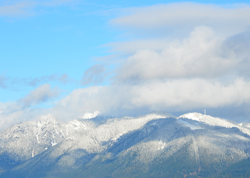 Closeup of Grouse Mountain from Vancouver in  winter.