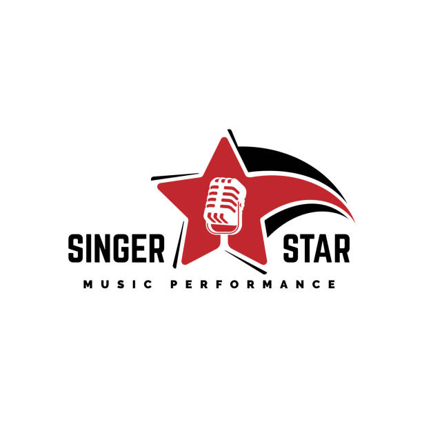 Singer star icon template. Microphone silhouette inside star. Icon for leading, song contest, event, karaoke, podcast Singer star icon template. Microphone silhouette inside star. Icon for leading, song contest, event, karaoke, podcast. microphone silhouettes stock illustrations