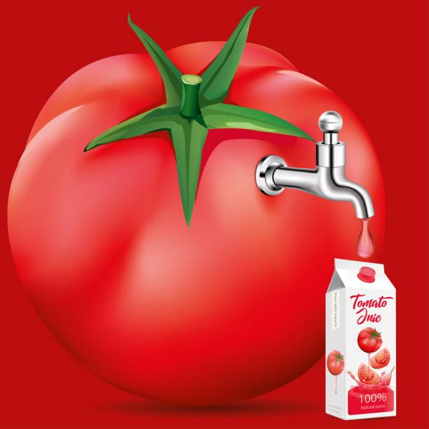 ilustrações, clipart, desenhos animados e ícones de suco de fruta destilado do tomate com água torneira.garrafa de pacote de suco .ilustração vetor - healthy eating food and drink soup ripe