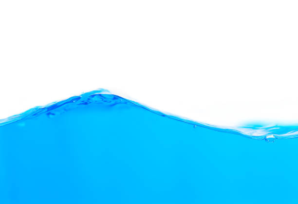 istock Blue water surface with splash and air bubbles on white background 1339761616