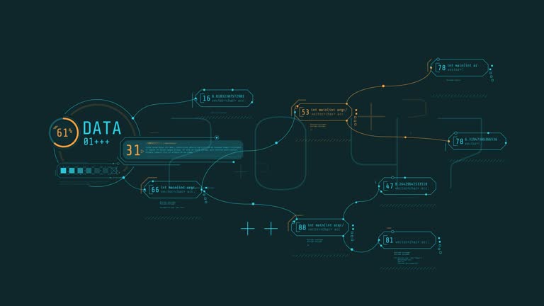 Abstract animated multi-component HUD diagram with infographics.