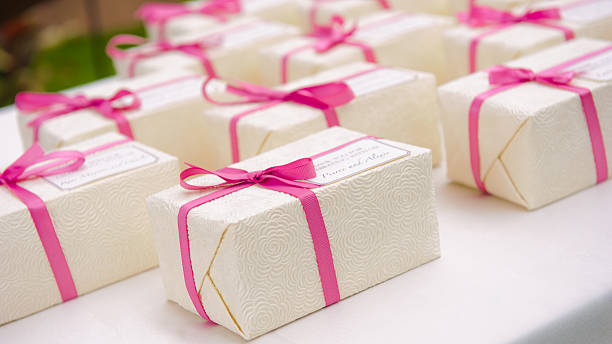 istock Wedding Gift Boxes with Pink Ribbon Decoration 133976573