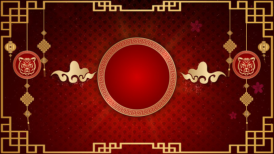 Chinese Zodiac Tiger 2022. Chinese New Year Celebration Background. 3d Rendering