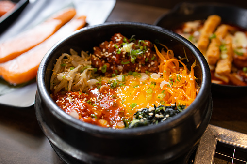 Bulgogi Bibimbap or mixed rice korean food in restuarant.Korean traditional food