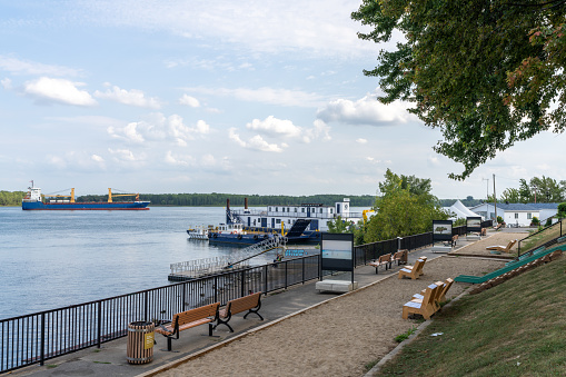 Pointe-aux-Trembles, Montreal, Canada - August 25 2021: Fort-De-Pointe-Aux-Trembles Park. St-Jean-Baptiste Quay.