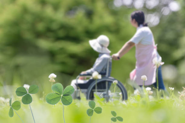 istock Four-leaf clover and helper and the elderly 1339768761