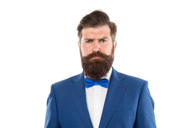 handsome brunette model with beard and moustache. business man portrait. perfect suit. bearded man in expensive suit. handsome serious businessman. business suits for men. male fashion model posing - fashion men fashion model male imagens e fotografias de stock