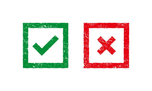 ilustraciones, imágenes clip art, dibujos animados e iconos de stock de conjunto de iconos de cruz y gancho verde y rojo marca de verificación ok y x símbolos sí y no botón para la decisión de voto - approved check mark ok green