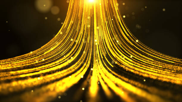 istock Luxury gold futuristic particle beam stream, digital data flow. Dynamic pattern with power rays and light. 1339775931