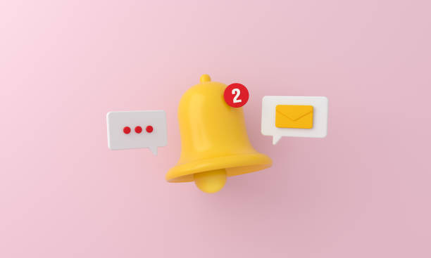 istock Notification message bell icon alert and alarm mail on pink background. 1339780000