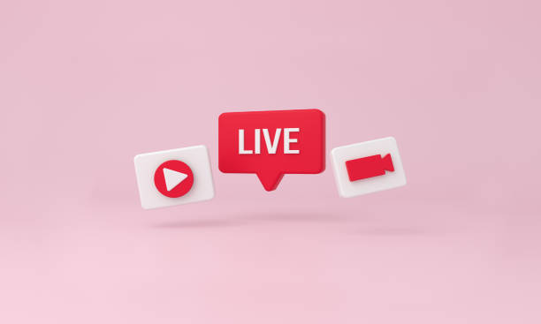 istock Live bubble, play and video minimal icons on pink background. 1339780002