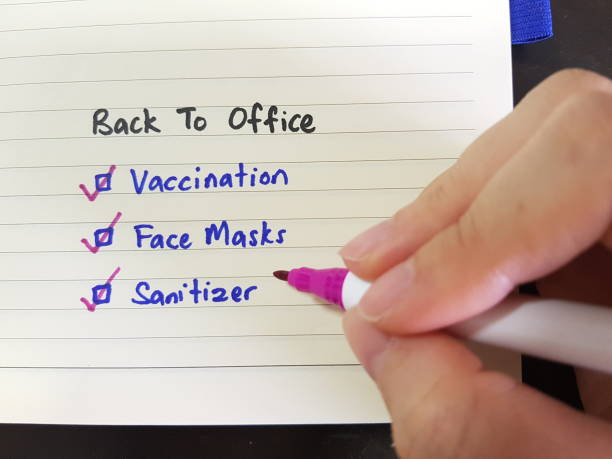 istock Back to office or workplace checklist. Ensure staffs or employees are fully vaccinated, have face mask on and sanitize hands regularly to protect themselves from covid-19 coronavirus 1339782744