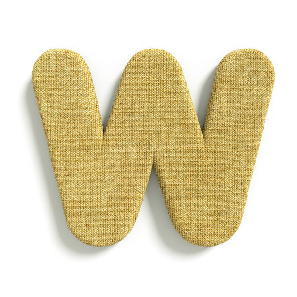 hessian letter W - Capital 3d jute font - suitable for fabric, design or decoration related subjects stock photo