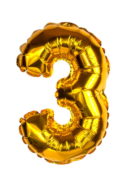 istock Foil gold balloon number three 