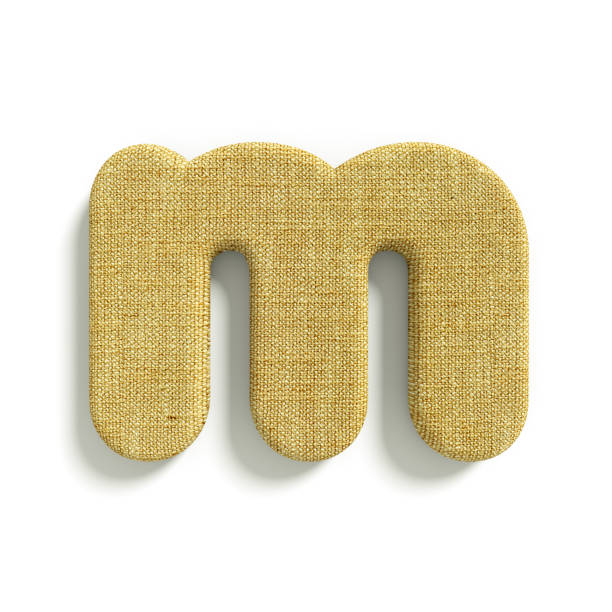 hessian letter M - Lowercase 3d jute font - Suitable for fabric, design or decoration related subjects stock photo