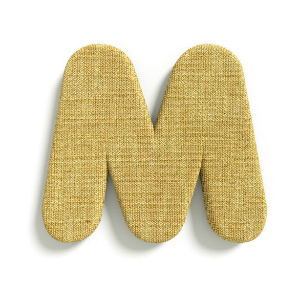 hessian letter M - Capital 3d jute font - suitable for fabric, design or decoration related subjects stock photo