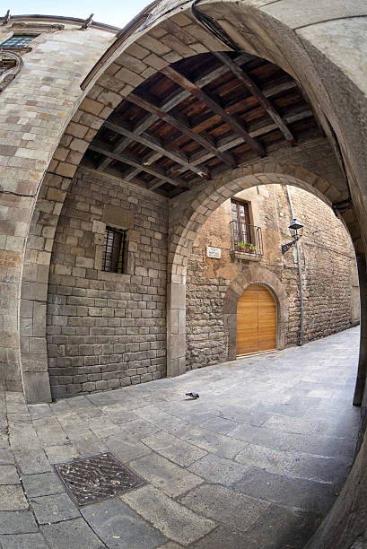 Barcelona's gothic quarter - Montjuic del Bisbe street stock photo