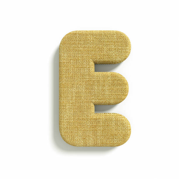 hessian letter E - Capital 3d jute font - suitable for fabric, design or decoration related subjects stock photo