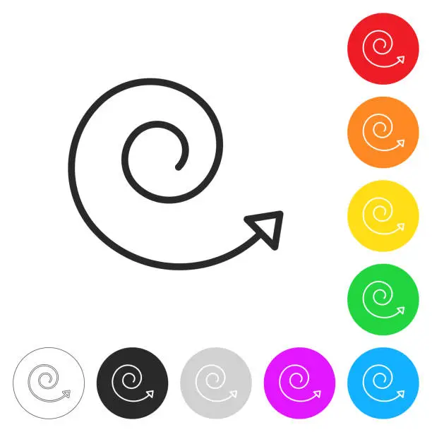 Vector illustration of Spiral arrow. Flat icons on buttons in different colors