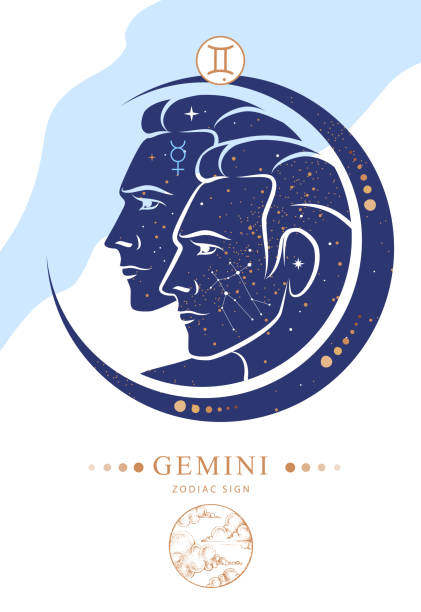 占星術ジェミニ干支と現代魔法の魔術カード。干支特性 - gemini night silhouette people点のイラスト素材／クリップアート素材／マンガ素材／アイコン素材