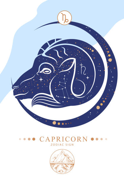 Modern magic witchcraft card with astrology Capricorn zodiac sign. Zodiac characteristic Modern magic witchcraft card with astrology Capricorn zodiac sign. Zodiac characteristic capricorn stock illustrations