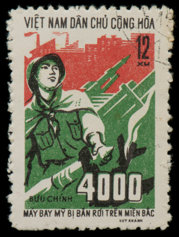Postage stamp with Vietnam war symbols