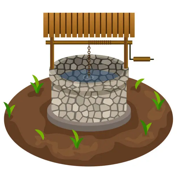 Vector illustration of Well for farm scene design